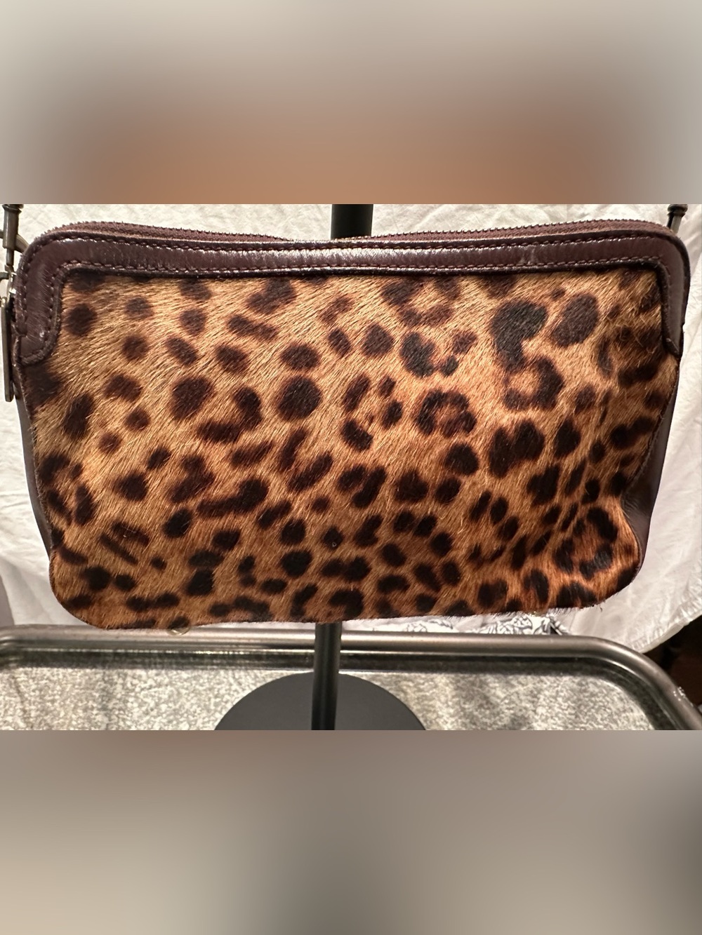 Patricia Nash Leopard Haircalf Crossbody in Brown and Black Trim